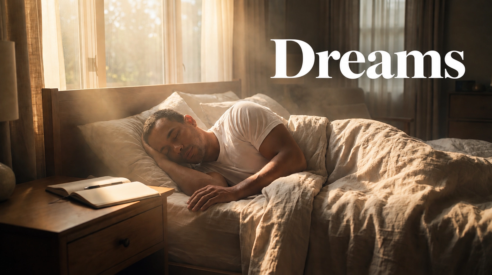 cinematic thumbnail of a black man sleeping in his bed